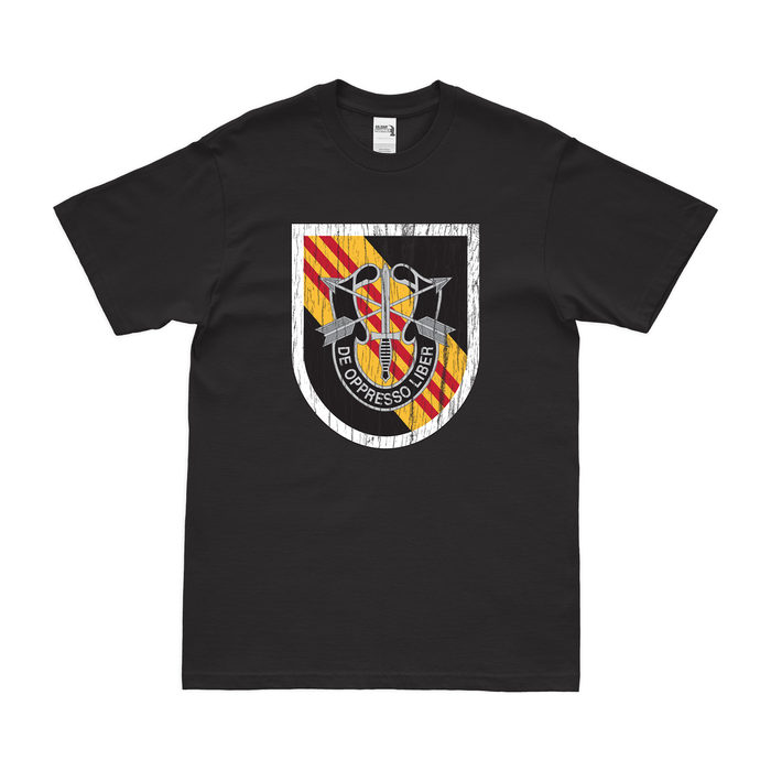 5th Special Forces Group (5th SFG) Beret Flash T-Shirt Tactically Acquired Black Distressed Small