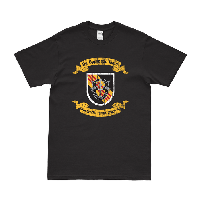5th Special Forces Group (5th SFG) Legacy Scroll T-Shirt Tactically Acquired Black Distressed Small