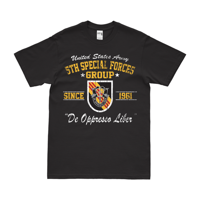 5th Special Forces Group (5th SFG) Since 1961 T-Shirt Tactically Acquired Black Distressed Small