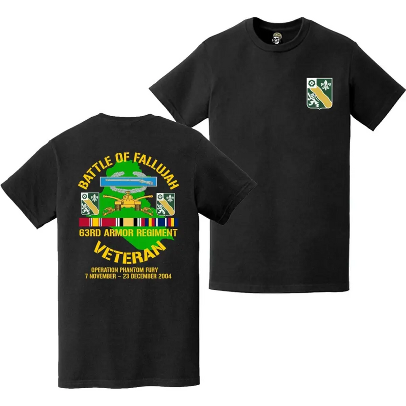 63rd Armor Regiment Second Battle of Fallujah (Operation Phantom Fury) Double-Sided Veteran T-Shirt