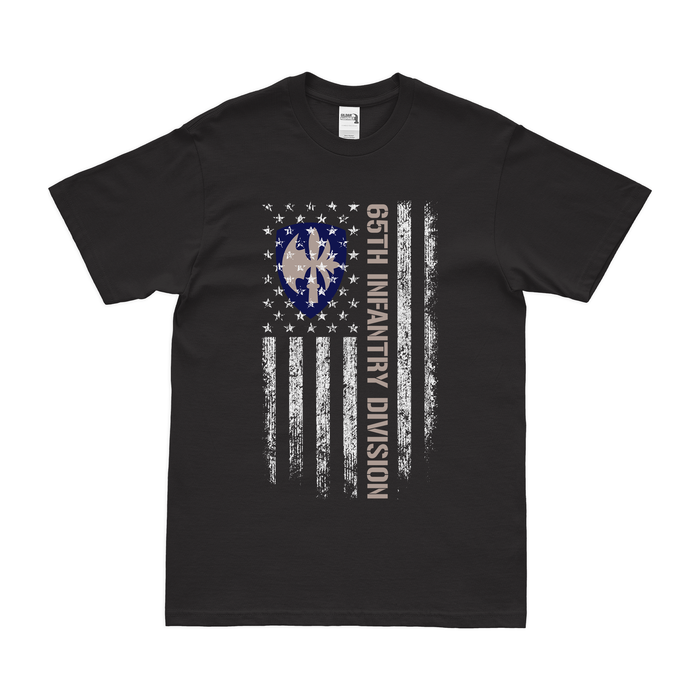 U.S. Army 65th Infantry Division American Flag T-Shirt Tactically Acquired Small Black 