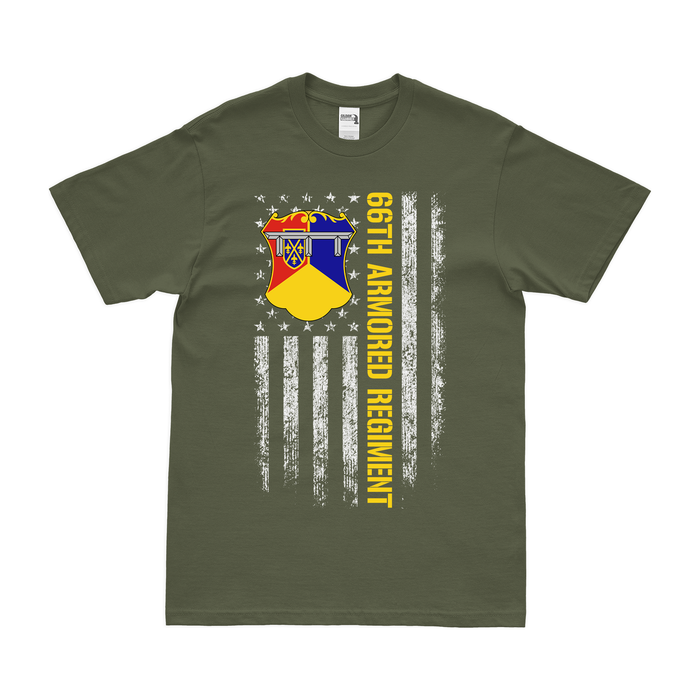 66th Armor Regiment American Flag T-Shirt Tactically Acquired Military Green Small 