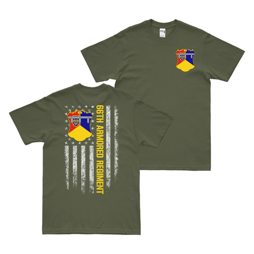 Double-Sided 66th Armor Regiment American Flag T-Shirt Tactically Acquired Military Green Small 