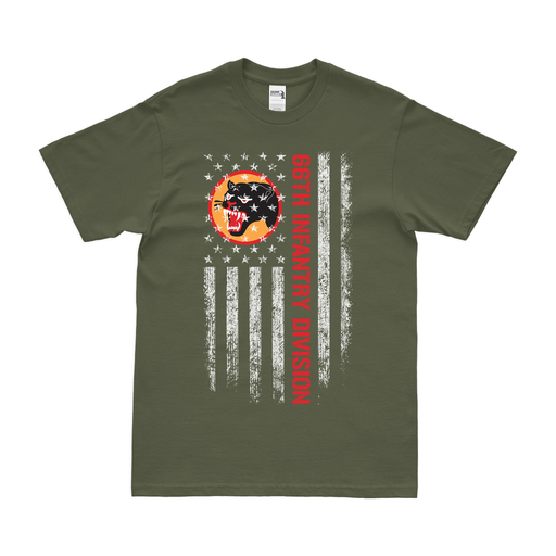 U.S. Army 66th Infantry Division American Flag T-Shirt Tactically Acquired Small Military Green 