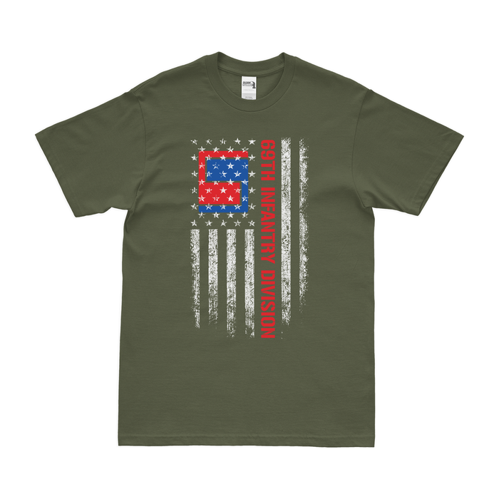 U.S. Army 69th Infantry Division American Flag T-Shirt Tactically Acquired Small Military Green 