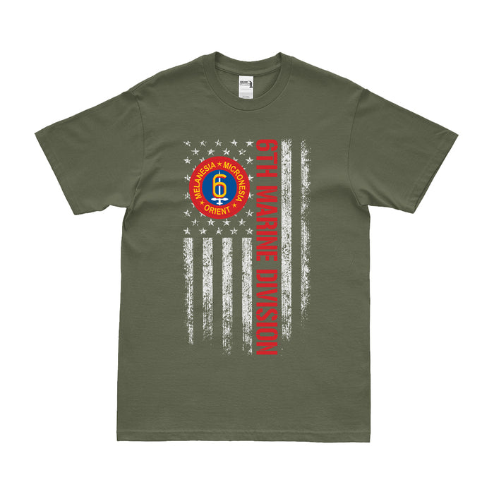 Patriotic 6th Marine Division USMC American Flag T-Shirt Tactically Acquired Small Military Green 