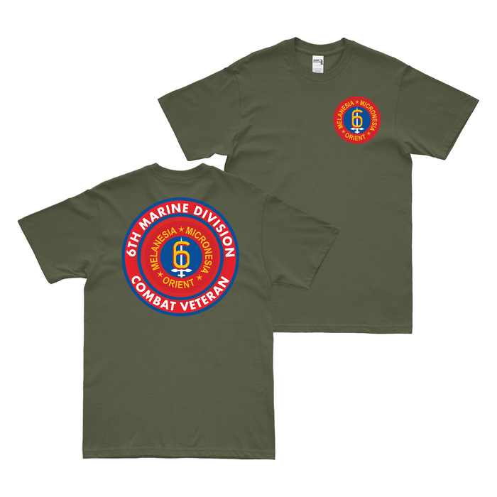 Double-Sided 6th Marine Division Combat Veteran T-Shirt Tactically Acquired Military Green Small 