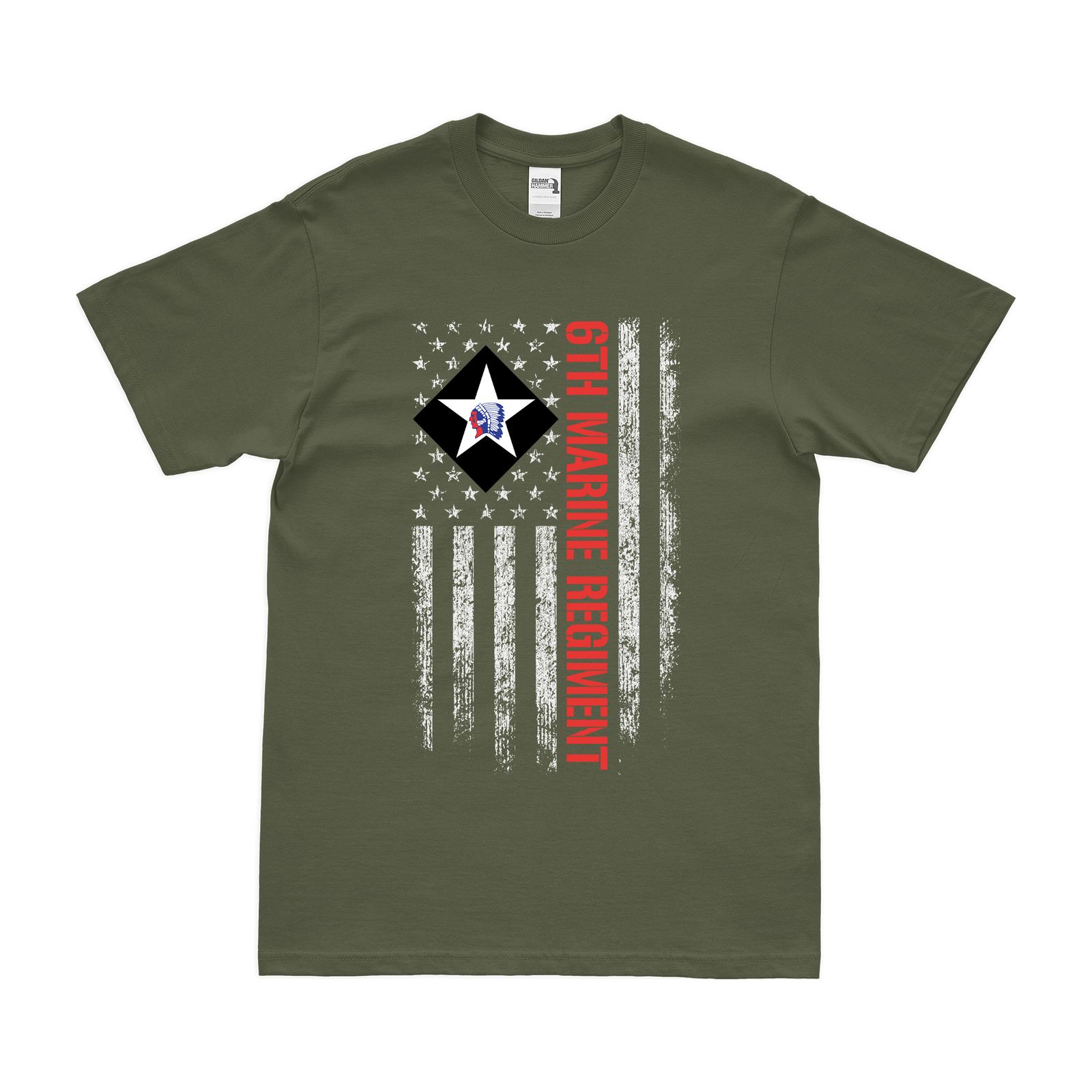6th Marine Regiment American Flag T-Shirt Tactically Acquired Military Green Small 