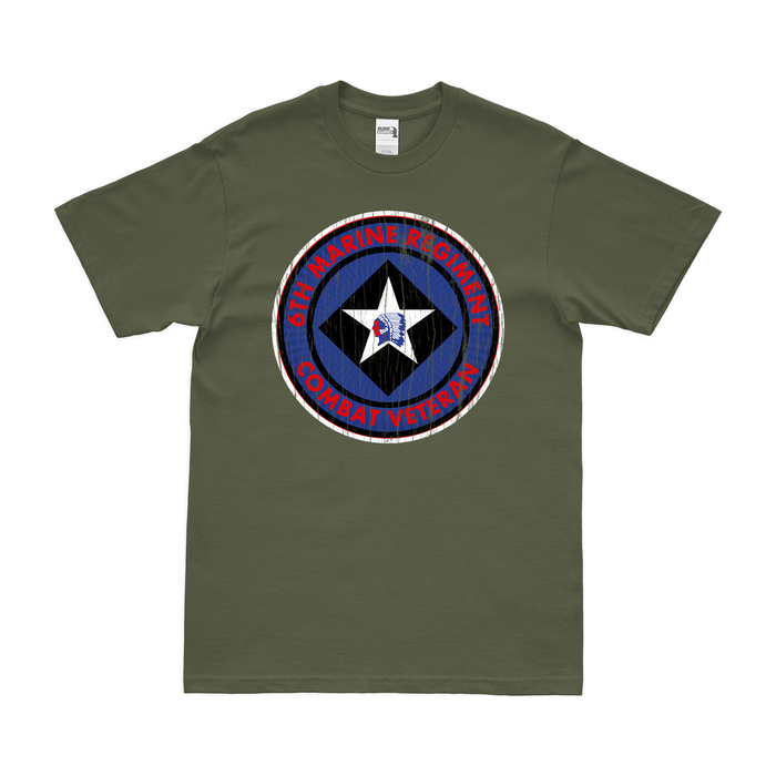 6th Marine Regiment Combat Veteran T-Shirt Tactically Acquired Military Green Distressed Small