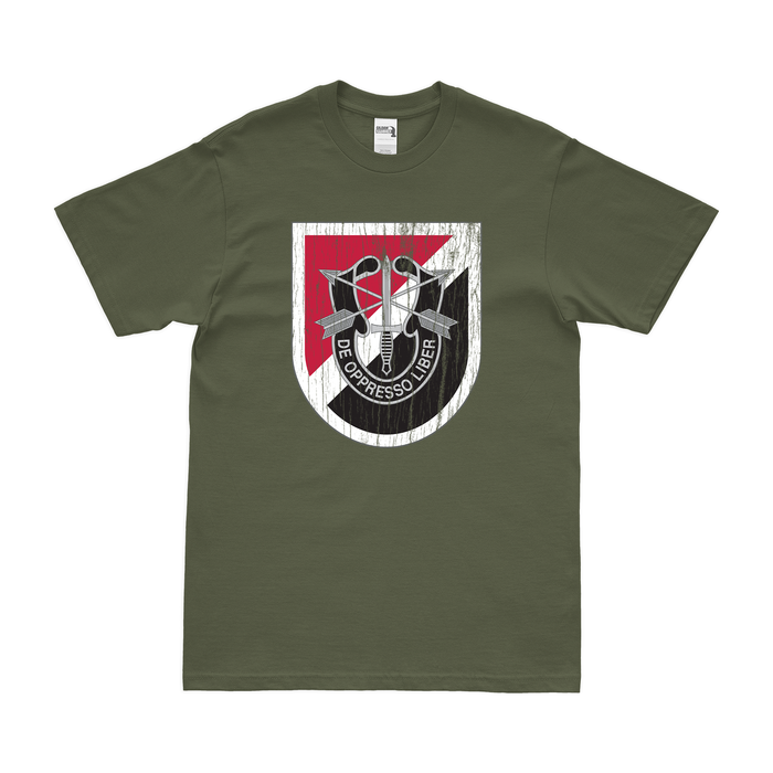 6th Special Forces Group (6th SFG) Beret Flash T-Shirt Tactically Acquired Military Green Distressed Small