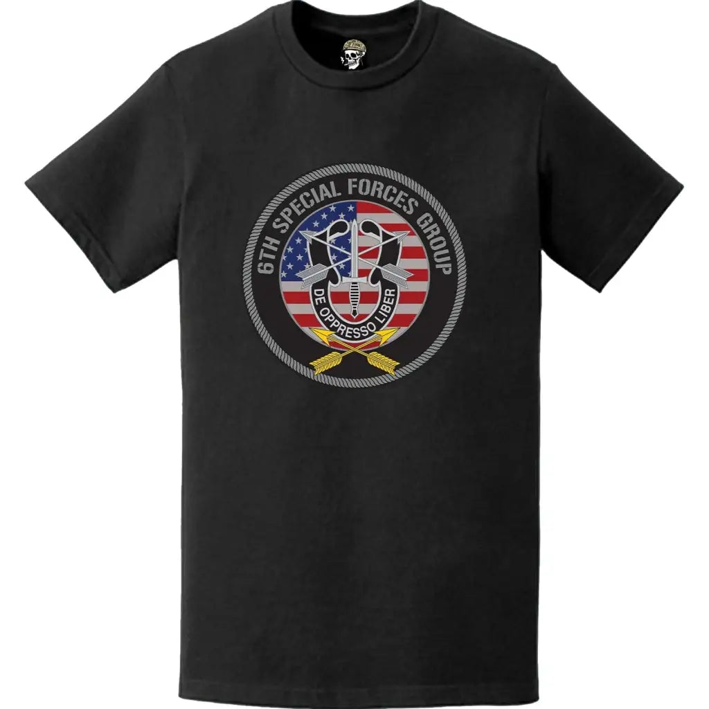 6th SFG Patriotic American Flag Circle Crest T-Shirt Tactically Acquired   