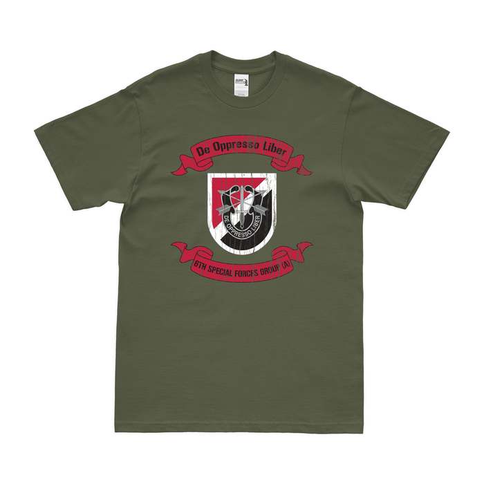 6th Special Forces Group (6th SFG) Legacy Scroll T-Shirt Tactically Acquired Military Green Distressed Small