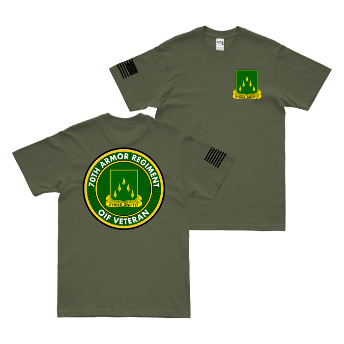 Double-Sided 70th Armor Regiment OIF Veteran T-Shirt Tactically Acquired Military Green Small 