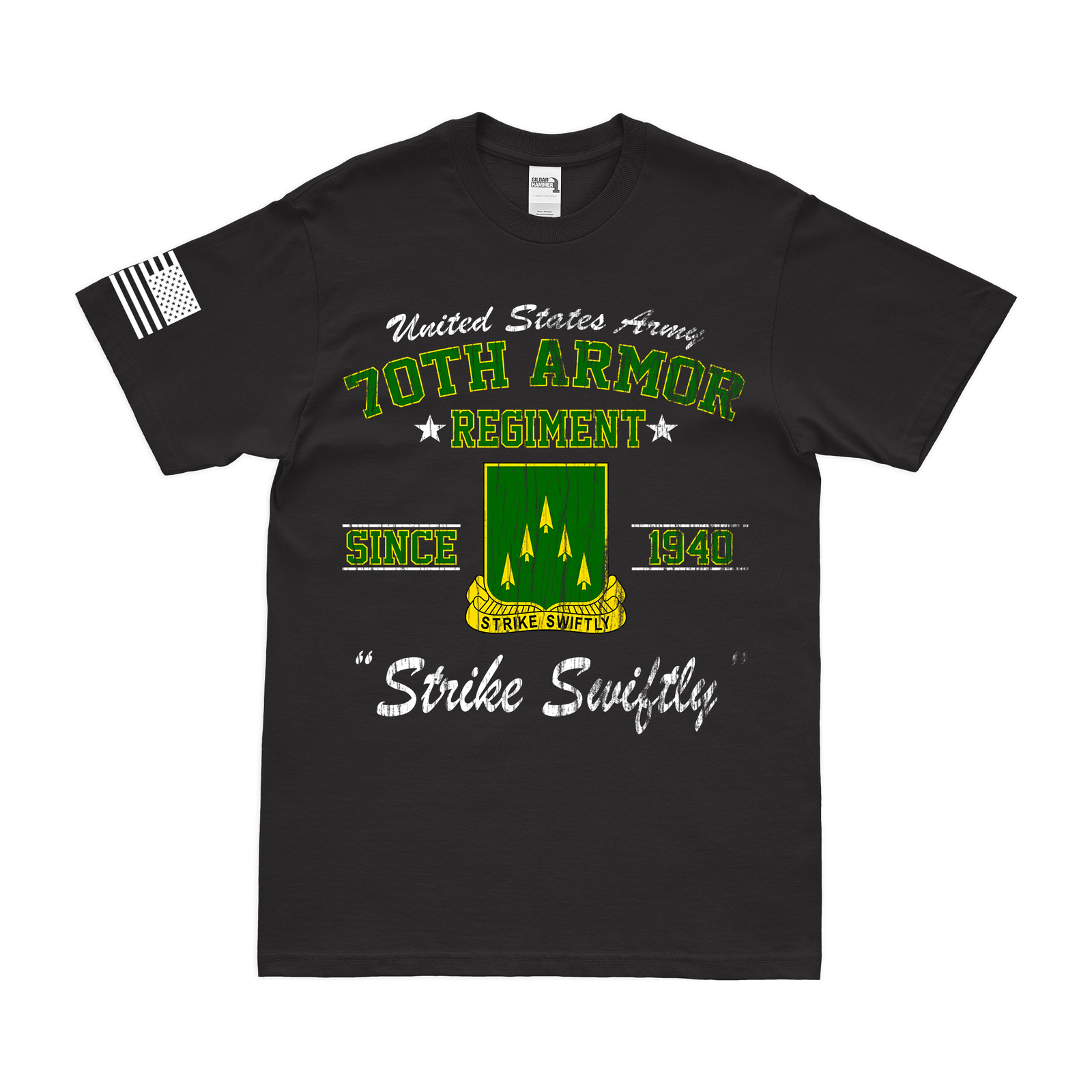 70th Armor Regiment "Strike Swiftly" Since 1940 T-Shirt Tactically Acquired Black Distressed Small