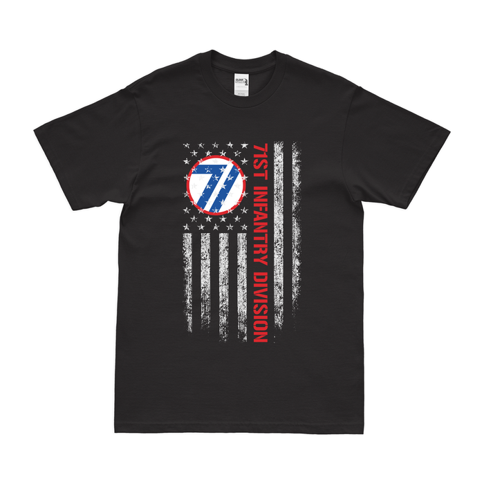 U.S. Army 71st Infantry Division American Flag T-Shirt Tactically Acquired Small Black 