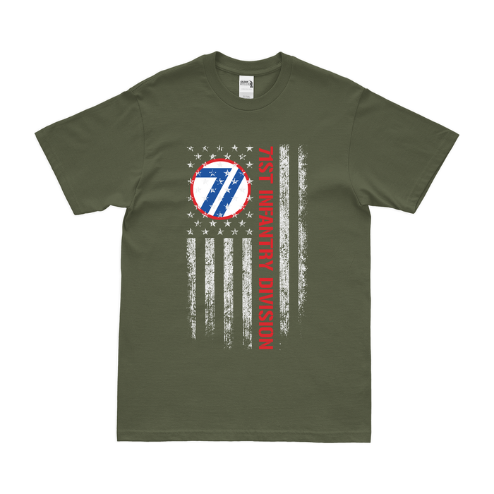 U.S. Army 71st Infantry Division American Flag T-Shirt Tactically Acquired Small Military Green 