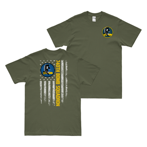 Double-Sided 740th Bomb Squadron American Flag T-Shirt Tactically Acquired Military Green Small 