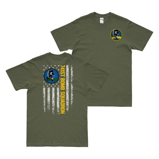 Double-Sided 741st Bomb Squadron American Flag T-Shirt Tactically Acquired Military Green Small 