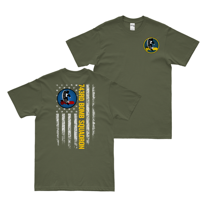 Double-Sided 743rd Bomb Squadron American Flag T-Shirt Tactically Acquired Military Green Small 