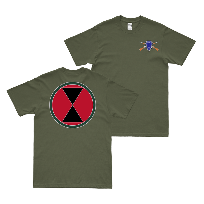 Double-Sided 7th Infantry Division CSIB T-Shirt Tactically Acquired Small Military Green 