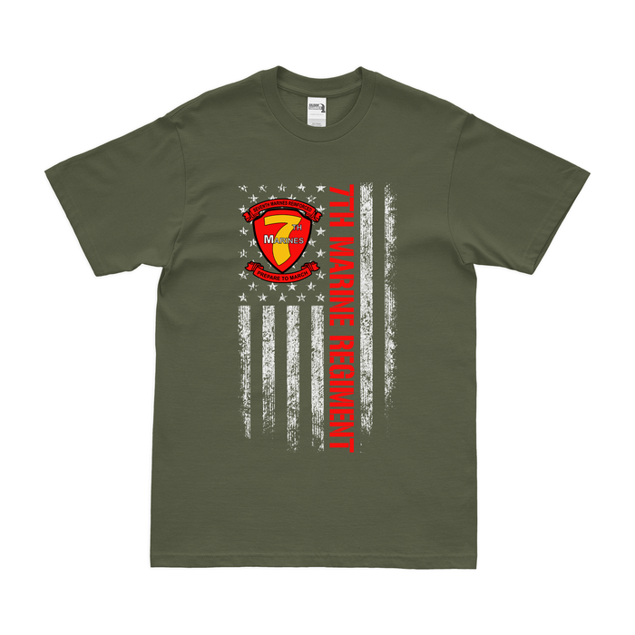 Patriotic 7th Marine Regiment American Flag T-Shirt Tactically Acquired Military Green Small 