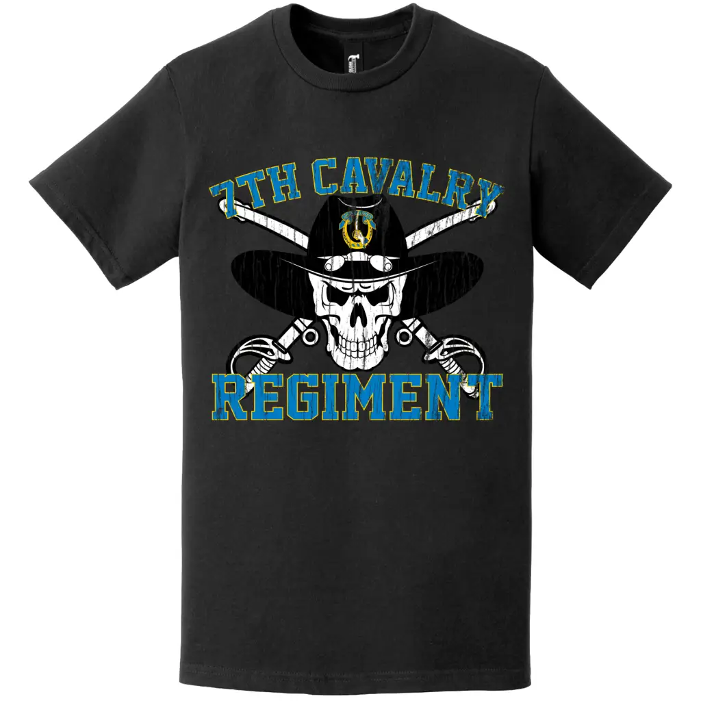 7th Cavalry Regiment Distressed Saber Skull T-Shirt Tactically Acquired   