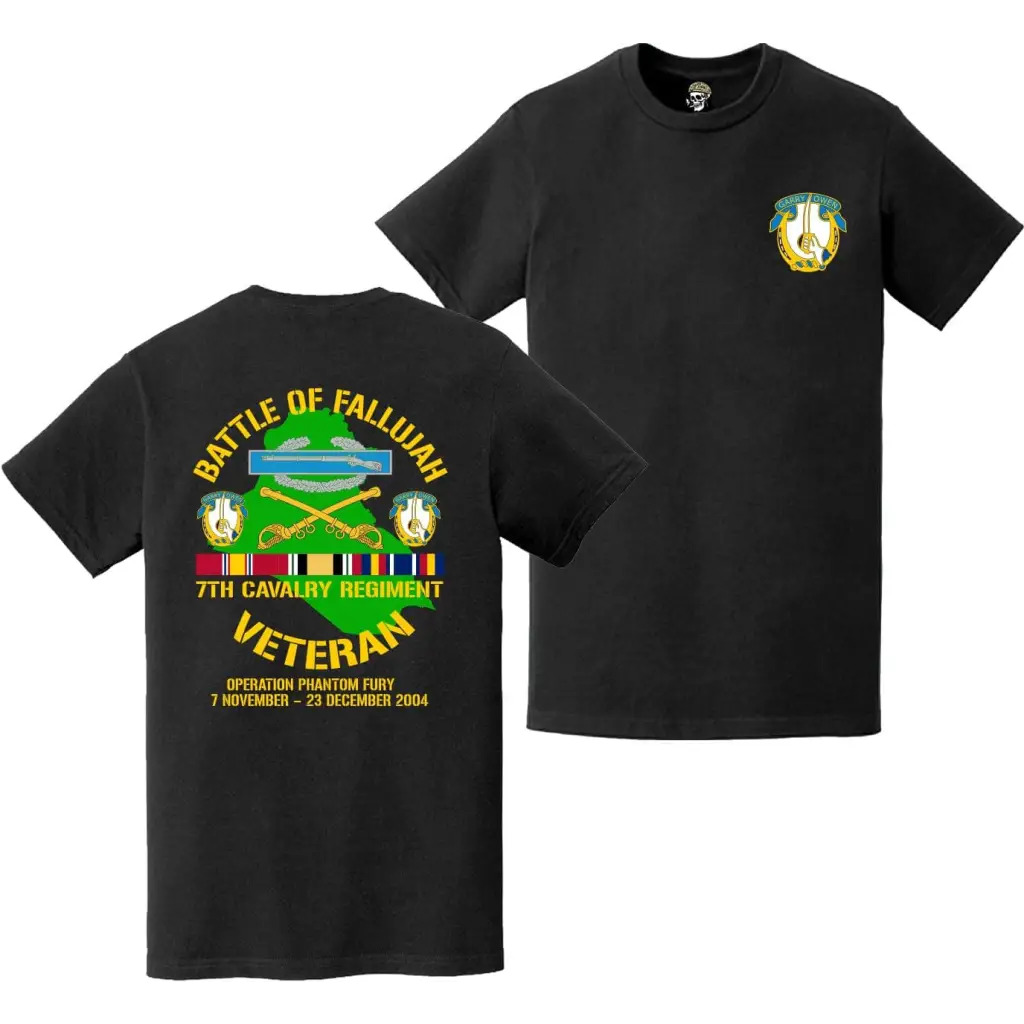 7th Cavalry Regiment Second Battle of Fallujah (Operation Phantom Fury) Double-Sided Veteran T-Shirt Tactically Acquired   