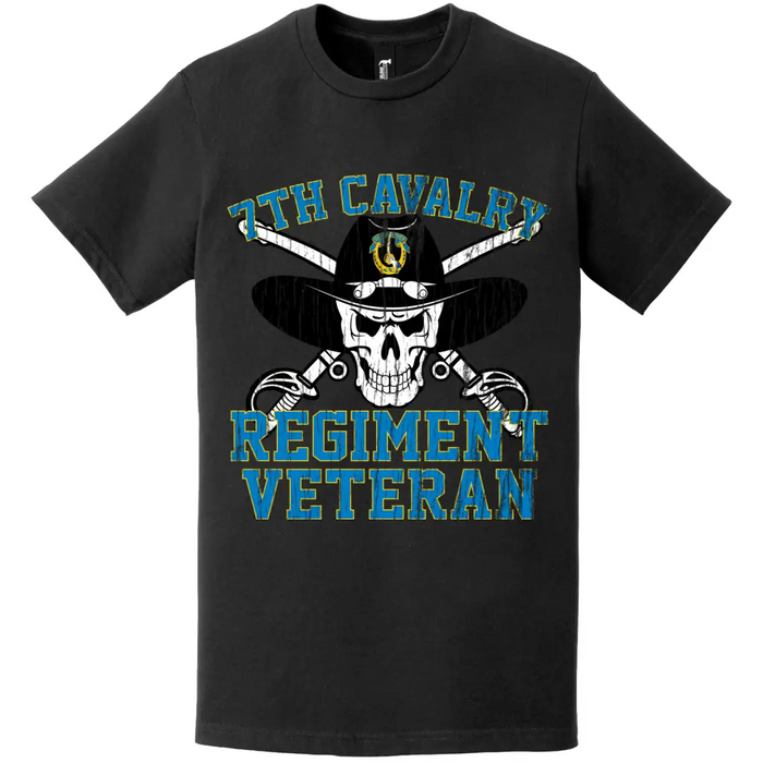 7th Cavalry Regiment Veteran Distressed Saber Skull T-Shirt Tactically Acquired   