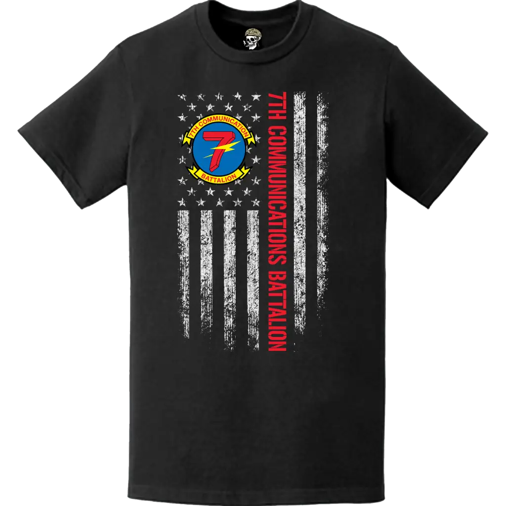7th Communication Battalion American Flag T-Shirt Tactically Acquired   