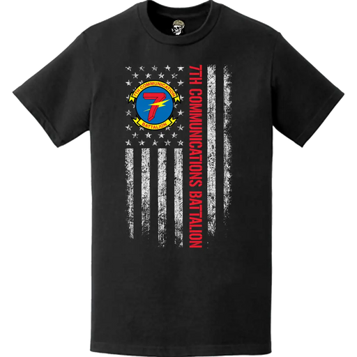 7th Communication Battalion American Flag T-Shirt Tactically Acquired   