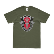 7th SFG (A) De Oppresso Liber Emblem T-Shirt Tactically Acquired Military Green Distressed Small