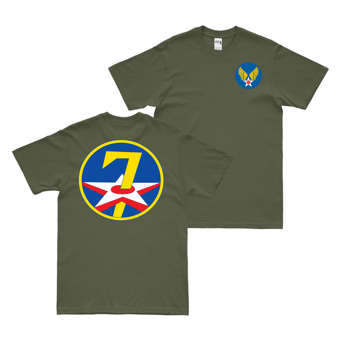 Double-Sided Seventh Air Force USAAF WW2 T-Shirt Tactically Acquired Military Green Small 