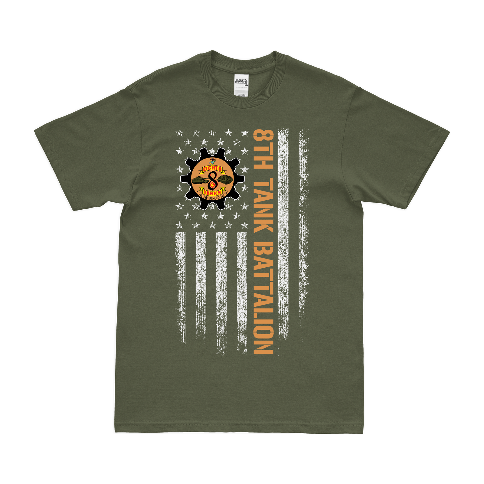 8th Tank Battalion USMC American Flag T-Shirt Tactically Acquired Military Green Small 