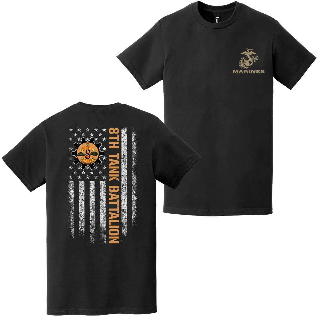Double-Sided 8th Tank Battalion USMC American Flag T-Shirt Tactically Acquired   
