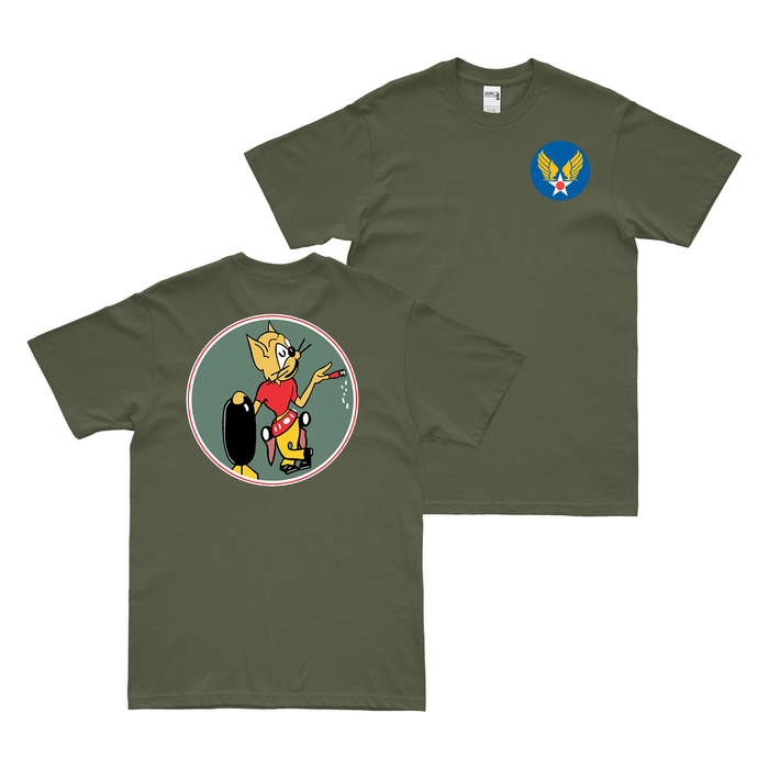 Double-Sided 818th Bombardment Squadron WW2 T-Shirt Tactically Acquired Military Green Small 