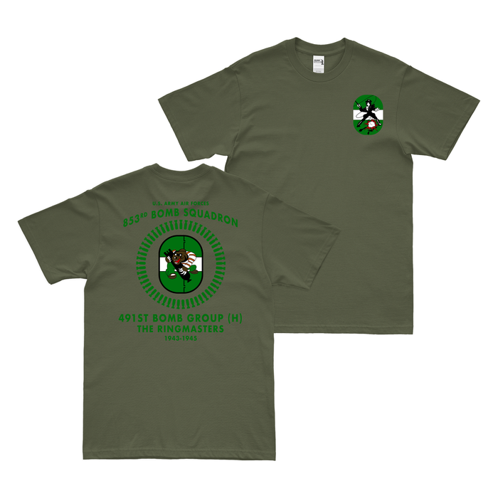 Double-Sided 853rd Bomb Squadron WW2 Legacy T-Shirt Tactically Acquired Military Green Small 