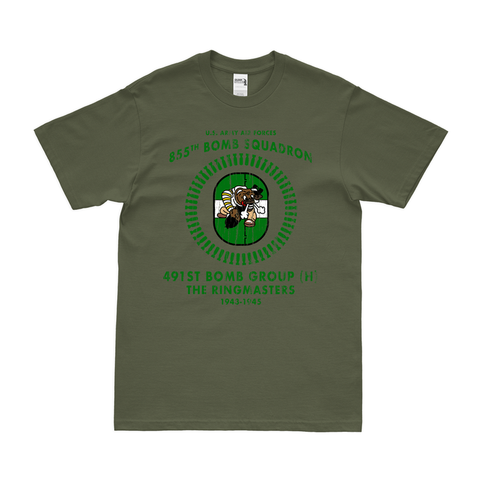 855th Bomb Squadron WW2 491st BG Legacy T-Shirt Tactically Acquired Military Green Distressed Small