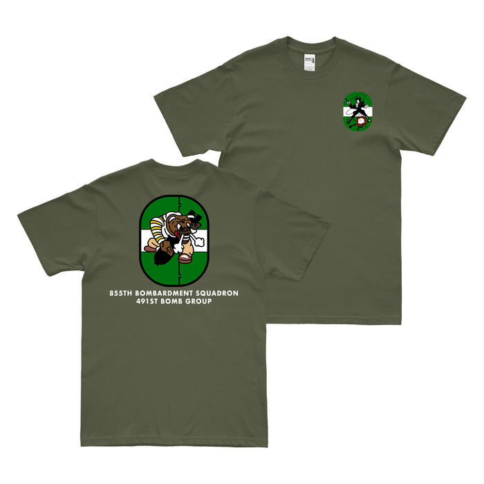 Double-Sided 855th Bomb Squadron w/ Text T-Shirt Tactically Acquired Military Green Small 