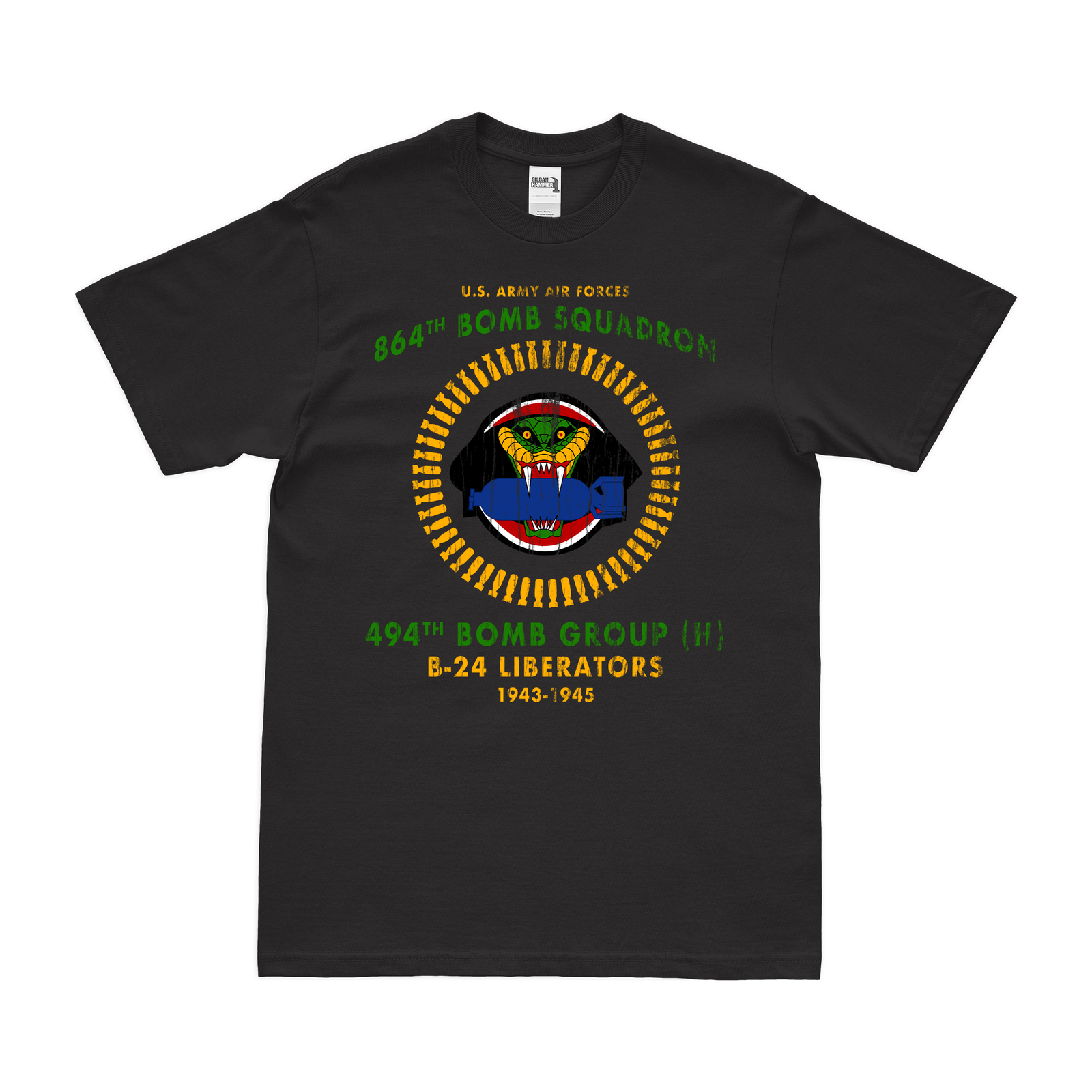 864th Bomb Squadron WW2 Legacy T-Shirt Tactically Acquired Black Distressed Small