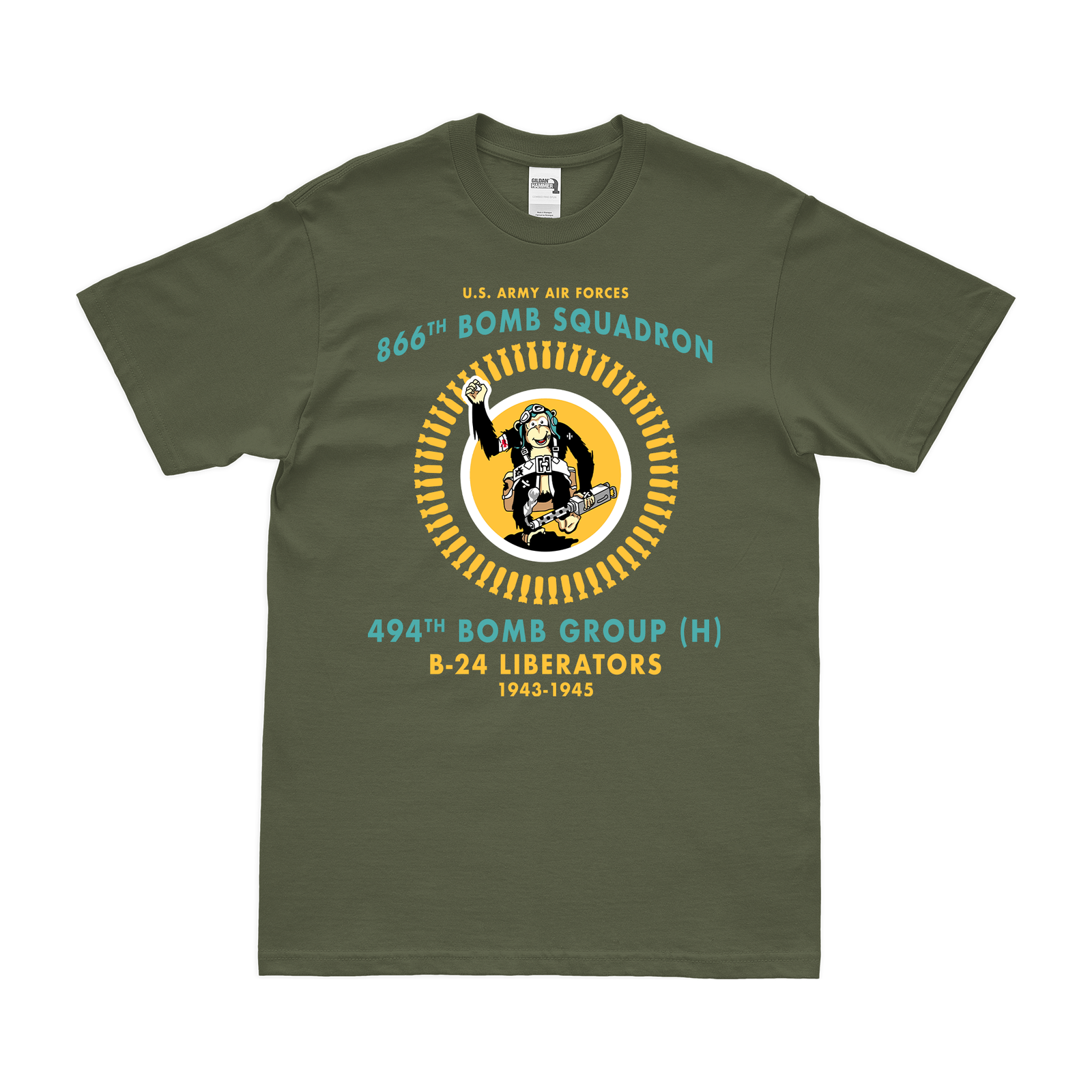 866th Bomb Squadron WW2 Legacy T-Shirt Tactically Acquired Military Green Clean Small