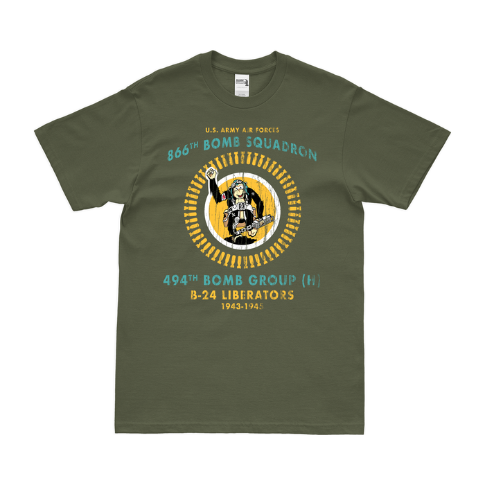 866th Bomb Squadron WW2 Legacy T-Shirt Tactically Acquired Military Green Distressed Small