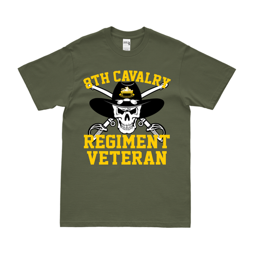 8th Cavalry Regiment Veteran Skull T-Shirt Tactically Acquired Military Green Clean Small