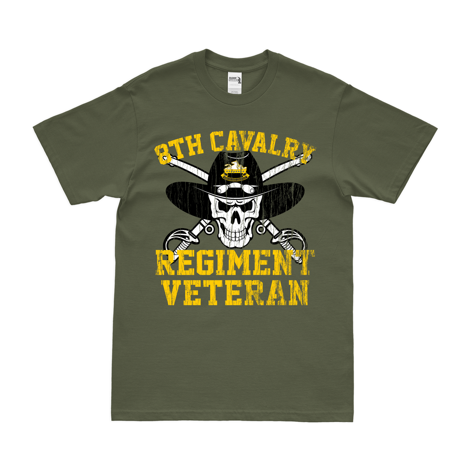 8th Cavalry Regiment Veteran Skull T-Shirt Tactically Acquired Military Green Distressed Small