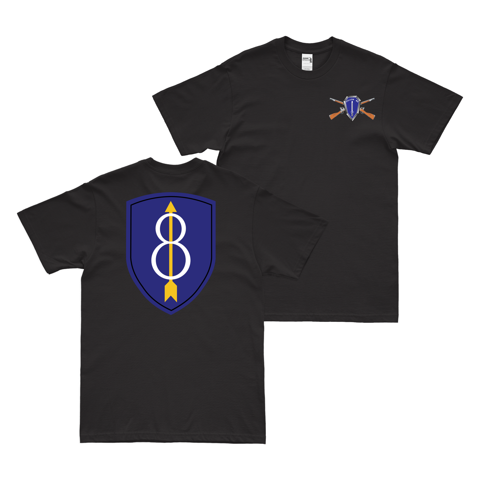 Double-Sided 8th Infantry Division SSI T-Shirt Tactically Acquired Small Black 