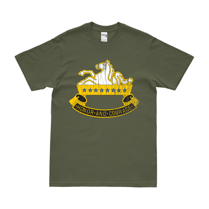 8th Cavalry Regiment Unit Emblem T-Shirt Tactically Acquired Military Green Distressed Small