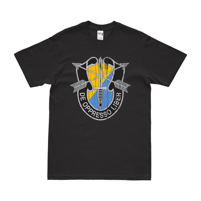 8th SFG (A) De Oppresso Liber Emblem T-Shirt Tactically Acquired Black Distressed Small