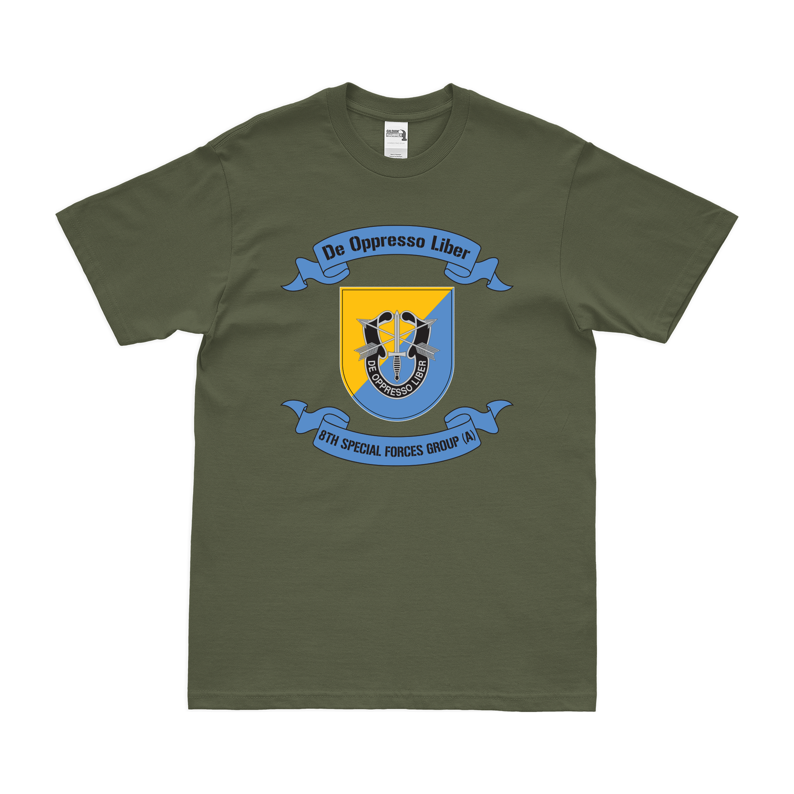 8th Special Forces Group (8th SFG) Legacy Scroll T-Shirt Tactically Acquired Military Green Clean Small