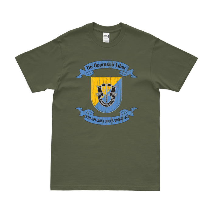 8th Special Forces Group (8th SFG) Legacy Scroll T-Shirt Tactically Acquired Military Green Distressed Small