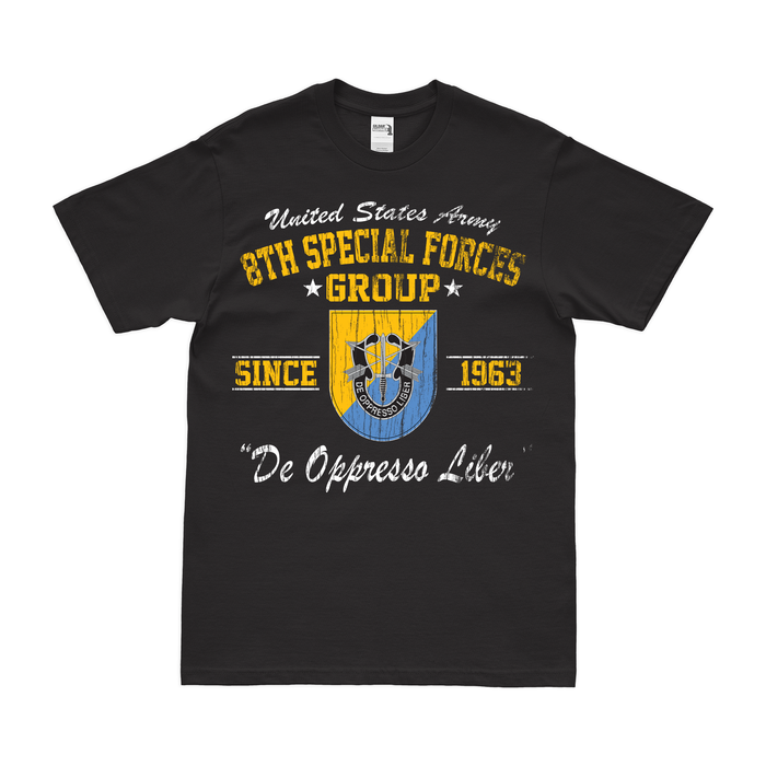 8th Special Forces Group (8th SFG) Since 1963 T-Shirt Tactically Acquired Black Distressed Small