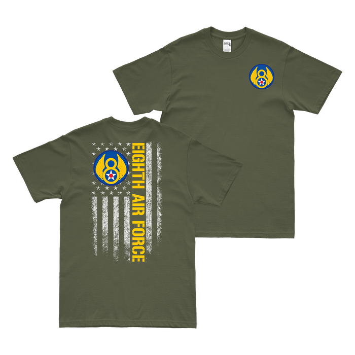 Double-Sided 8th Air Force American Flag T-Shirt Tactically Acquired Military Green Small 